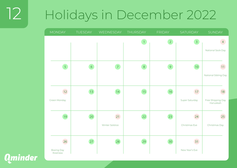 retail holiday calendar 2022 december